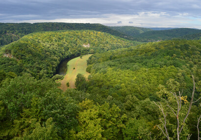 View of the Dyje valley from the top floor of the New Castle.